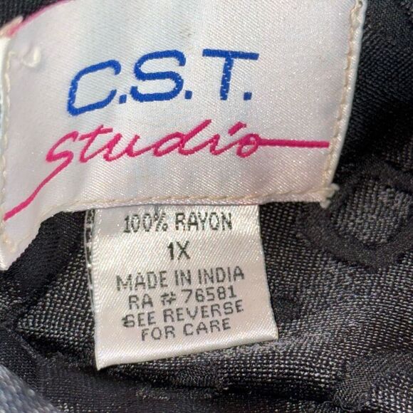 Vintage 80’s 90’s Geometric Sheer Black Oversized Button Down Shirt Size 1X - Picture 15 of 16